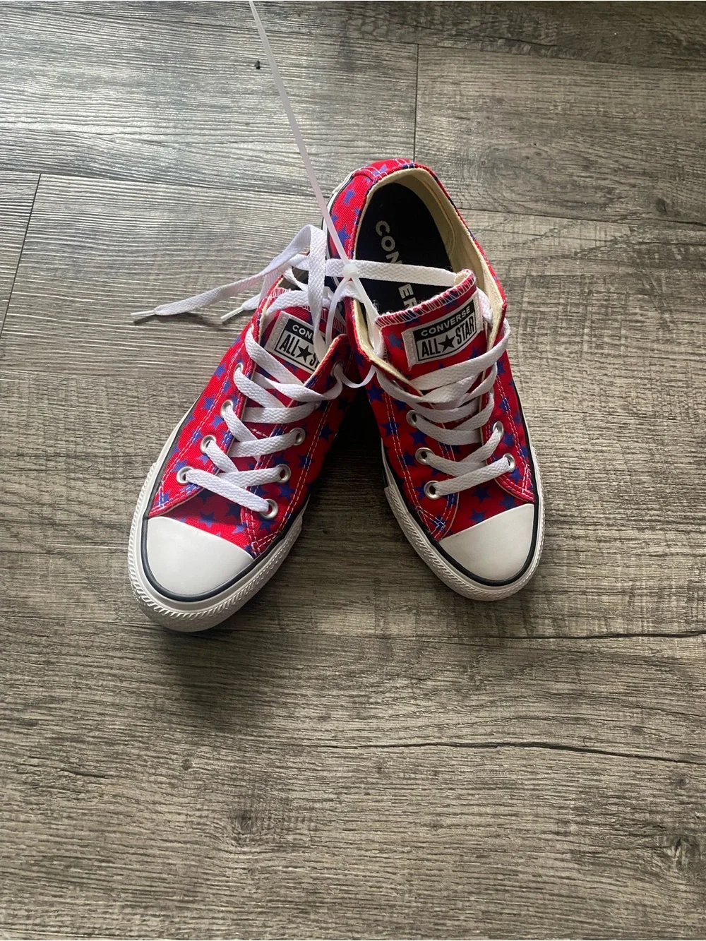 Womens Red Star Print Canvas Sneakers with White Laces - Picture 3 of 8